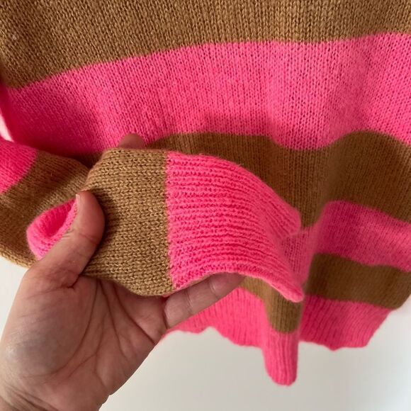 J.Crew Pink Tan Stripe Colorblock Mohair Blend Sweater - Picture 6 of 10